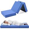 EGOHOME Materasso pieghevole, 195 x 75 x 15 cm, 3 pezzi, con memory foam in bambù e grado di durezza H3, versatile materasso da campeggio e tappetino da pavimento, materasso da viaggio, rivestimento