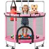 VEVOR Trampolino Elastico per Bambini 142 cm Carico 60 kg Rete Protezione, Giocattolo per Divertimento Esercizio Bambini da Interno Esterno Barra Regolabile, Trampolino Uso Domestico, Colore Rosa