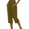 Generico Pantaloni Capri Donna Larghi Estivi Cotone e Lino Pantalone 3/4 Larghi Leggeri Comodi Elegante Taglie Forti Pinocchietti Spiaggia Casual Tinta Unita Pantaloncini con Coulisse Elastico in Vita