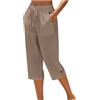 Generico Pantaloni Capri Donna Larghi Estivi Cotone e Lino Pantalone 3/4 Larghi Leggeri Comodi Elegante Taglie Forti Pinocchietti Spiaggia Casual Tinta Unita Pantaloncini con Coulisse Elastico in Vita
