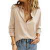 PASUDA Camicia Donna Elegante in Raso Camicetta con Bottoni Casual Maniche Lunghe Blusa Scollo a V Camicette Affari da Lavoro Tops Leggero Traspirante Shirts Moda Ampia Magliette(Champagne,S)