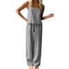 Generale Completo Due Pezzi Lino Donna, Canotta Spalline & Pantalone Lungo, Pigiami Garza Cotone, Tuta Casual Relax Casa e Notte Estiva(Gray,L)