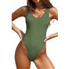 Shekini Costume da bagno intero da donna, con scollo a U, schiena scoperta, taglio alto, stile brasiliano, perizoma, monokini, verde oliva, L
