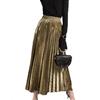 EMOTTOS Autunno Inverno Gonna Lunga Donna alla Vita Plissettata Metallizzata, Gonna Maxi con Vita Alta Elastica, Modello A-Line Elegante Brillante Ufficio, Matrimonio e Festa, Nero/Oro, Taglia Unica