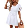 XFSRG Copricostume Donna Scollo a V Coulisse Chiffon Copricostumi Spiaggia Mare Bikini Cover Up Tunica Costume Bagno Estate Interi Beachwear Beach Abito (Nero/M)