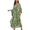 L-Peach Vestito estivo da donna lungo con stampa etnica da spiaggia Kimono Maxi Caftano Copricostume, A1 verde., Taglia unica