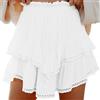 Generisch Flowy Shorts for Women Casual Boho Ruffle Tiered Skorts High Waist Mini Skirts Golf Tennis Crochet Short Novelty Gonna corta multistrato Casual Elastico in vita, bianco, S