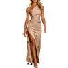 Generico Vestito Donna Elegante Lungo Monospalla in Raso con Gonna a Spacco Abito Cerimonia Curvy Senza Maniche Abiti da Cocktail Sexy Vestiti Invitata Matrimonio Vestito Estivo Casual per Festa, Sera, Uscire