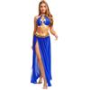 TiaoBug Costume Danza del Ventre Donna Vestito Danzatrice del Ventre Ballo Indiano Arabo Abito da Ballo Lirico Contemporaneo Crop Top Gonna Lunga Costume Carnevale Halloween Blu A S