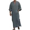 YOSUWOAI Lino Caftano Uomo Lungo Thobe Manica Corta Robe Lato Split Robes con Borse Abiti Musulmani Ramadan Abbigliamento Preghiera Abbigliamento Arabo Medio Oriente Tunica