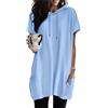 ORANDESIGNE Maglietta Lunga a Maniche Corte Donna T-Shirt Scollo Rotondo Estiva Elegante Camicia Casual Tinta Unita Camicetta Sportivi Moda Top Taglie Grande Blusa Mini Abito C Azzurro XXL
