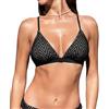 CUPSHE Top bikini da donna con scollo a V triangolo top incrociato posteriore auto-cravatta spalline sottili, Nero/a righe, M