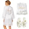 HANGGON Vestaglia Sposa Donna in Raso, Bademantel da Sposa in Satin, Kimono con Pantofole e Borsa Cosmetici, Regalo Matrimonio, Completo Sposa per JGA, Cerimonia, Festa (L)