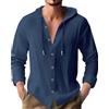 PRIVIMIX Camicia Uomo Lino Manica Lunga con Cappuccio Cotone Maglietta Maniche Lunghe Blu Scuro XXL