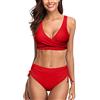 heekpek Costume da Bagno Donna Due Pezzi Costumi Push Up Scollo a V Top Bikini con Lacci Incrociati sul Retro e Pantaloncini da Bagno con Coulisse Laterale a Pieghe Bikini Donna Mare, Rosso, L