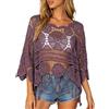 Generico Copricostume Donna Mare - Top all'Uncinetto da Donna, Modello Boho con Frange, Maniche a 3/4, Maglia Traforata Leggera, Ideale Come Copricostume o Camicia Casual per L'Estate