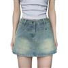 PINTUTU Jeans Donna Estivi Pantaloncini Sottogonna Vita Alta Linea A Taglio Incrociato Leggero Snellente Tessuto Misto Cotone Bottone Decorativo per Casual all'Aperto D'Estate