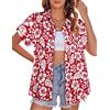 Gosunny - Camicia hawaiana da donna, estiva, tropicale, stampa floreale, a maniche corte, blusa, Fiori rossi, S