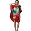 Prettystern Donna Pura Seta Kimono Vestaglia Pigiama Camicia da Notte Cinese Dipinto a Mano Ybs202 Rosso Ninfee e Anatre
