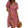 LIAMERHE Abito Estivo Donna Scollo a V Vestito a Portafoglio Manica Corta Floreale Abiti al Ginocchio Elegante per Cerimonia Invitata Matrimonio Spiaggia Vacanza Casual Boho Chic Floreale-2 XXL