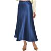 Vossmi Gonna Lunga Donna di Raso Vita Alta Elegante Gonna Midi Seta Gonne Casual con Zip A-Linea Elastica Skirt Plissée en Satin Primavera Blu Navy,S