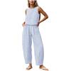 Generic Tute da donna da 2 pezzi in stile casual con motivo gingham estivo, set coordinati con vestito senza maniche a girocollo e pantaloni lunghi con gamba affusolata e tasche, comodi per i viaggi in