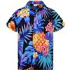 King Kameha Funky - Camicia hawaiana da uomo, a maniche corte, tasca frontale, motivo: foglie di palma, Ananas nero-blu, XXXL