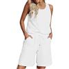 Generic Abiti da donna estivi in cotone e lino da 2 pezzi, camicie senza maniche leggere e pantaloncini bermuda a gamba larga, set coordinati set di biancheria Co Ord Plus Size Beach Travel Outfit, bianco