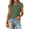 Cuptacc Camicia da donna con scollo a V Camicetta da donna chic ed elegante a maniche corte in chiffon camicetta top estivo, Verde militare, XXXL