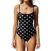 Kfsghdnz Costume da bagno intero da donna, con stampa a pois e controllo della pancia, monokini, con spalline sottili, schiena scoperta, Nero A, M