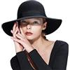 Anycosy Cappello da donna in feltro fedora wide brim vintage bowler medio, Nero , Taglia unica