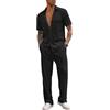 COOFANDY Completo da uomo in 2 pezzi, casual, a maniche corte, con bottoni, camicia da spiaggia estiva e pantaloni larghi
