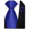 Hi-Tie - Cravatte da uomo extra lunghe da 160 cm e 178 cm in seta, con lapel pin floreale e fermacravatta, Blu reale, 70''(178cm)