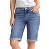 NOROZE Bermuda da Donna al Ginocchio, in Denim, Elasticizzati, a Contrasto, con Risvolto, in Denim, con Orlo Arrotolato, Casual, Estivi, Classici, in Cotone, con Tasche, Blu Medio E427