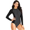 Beachkini Costume da Bagno a Maniche Lunghe con Zip da Donna Costume Intero da Bagno Ricreativo Rash Guards,Grey Black,S