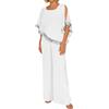 Generisch Set di 2 pezzi da donna elegante con paillettes colorate con scollo rotondo, maniche a pipistrello, top casual, gambe larghe, set per feste, business, feste, matrimoni, viaggi, O bianco., M