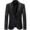 YULUOSHA - Giacca da uomo slim fit, con risvolto e paillettes, giacca da ballo con un bottone, stile casual, per matrimoni, balli e smoking Nero XXL