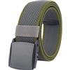 LionVII Cintura Elastica Uomo, Fibbia in Plastica, Unisex Cintura Cintura Completamente Regolabile per Lavoro, Grigio bordi verdi
