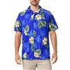 King Kameha Camicia Hawaiana Uomo a Maniche Corte, Small-Flower, Blu, 5XL
