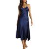 Alcea Rosea Camicia da Notte in Raso da Donna Lingerie Senza Maniche in Pizzo con Scollo a V Indumenti da Notte Sexy Senza Schienale in Raso Sottoveste in Seta Vestaglia S-XXXL (Navy Satin, L)