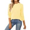 QUALFORT Maglione da donna in 100% cotone, leggero, a maniche lunghe, basic, A-giallo chiaro, S
