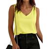 Yommay Canotta da donna in raso, estiva, elegante, casual, con scollo a V, leggera, sottile, morbida, basic, slim fit, senza maniche, giallo., XL