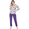 e.Femme® Pigiama da donna Kamila 2217, in spugna, 80% cotone, 20% poliestere, Foglie/Viola, 54