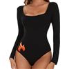 SHAPERIN Body Termico Manica Lunga Donna Collo Quadrato Body Donna Elegante Thermal Bodysuit Top Nero-Termico XL