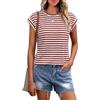 Cuptacc Magliette Donna Manica Corta Girocollo Top Canotte Tinta Unita Camicia Basic Donna Estate Magliette Elegante Top Camicette Abiti da Lavoro, Righe rosse, M