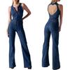CheJooe Tuta da donna in denim con cerniera e cuore posteriore, salopette estiva casual slim a vita alta aderente jeans tuta con tasca