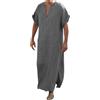 Generisch Vestaglia da uomo a maniche corte, vestibilità comoda, estiva, leggera, scollo a V, caftano, spacco laterale, traspirante, comoda camicia estiva, casual, taglie forti, grigio scuro, XXXXL