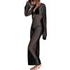 MaNMaNing Copricostume Donna Copricostume da Bagno Lavorato A Maglia da Donna, Copricostumi Curvy Nero Mare Lungo Mare Abiti Boho Chic Dresses Abbigliamento Estivo