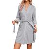 Ocextami Accappatoio Donna Leggero con Corto Maniche 3/4 E Polsini in Pizzo Vestaglia Donna Elegante Collo a V Con Tasche Ideale per Spa Sauna e Casa S-XXL