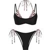 ZAFUL Set bikini da donna a doppio strato, colorblock a pois, con allacciatura laterale, costume da bagno a due pezzi, Nero leopardato, S